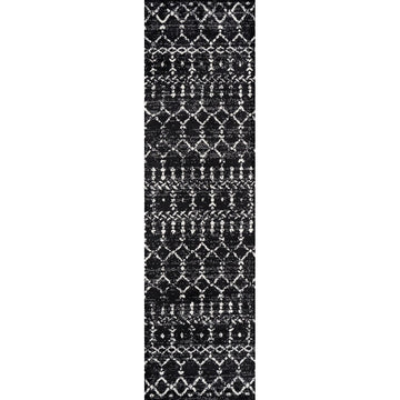 Moroccan Hype Boho Vintage Diamond Area Rug Black/Ivory